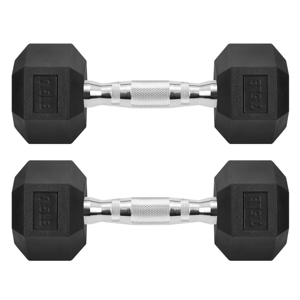 Hex Dumbbells Rubber Coated Cast Iron Hex Black Dumbbell Free Weights for Exercises 7.5 Pounds/Pair