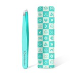 Expert Eyebrow Hair Removal Tweezer with Leather Case, GlamTweeler High Precision Slant Tip Stainless Steel Tweezers for Men and Women (Robin\'s Egg Blue)