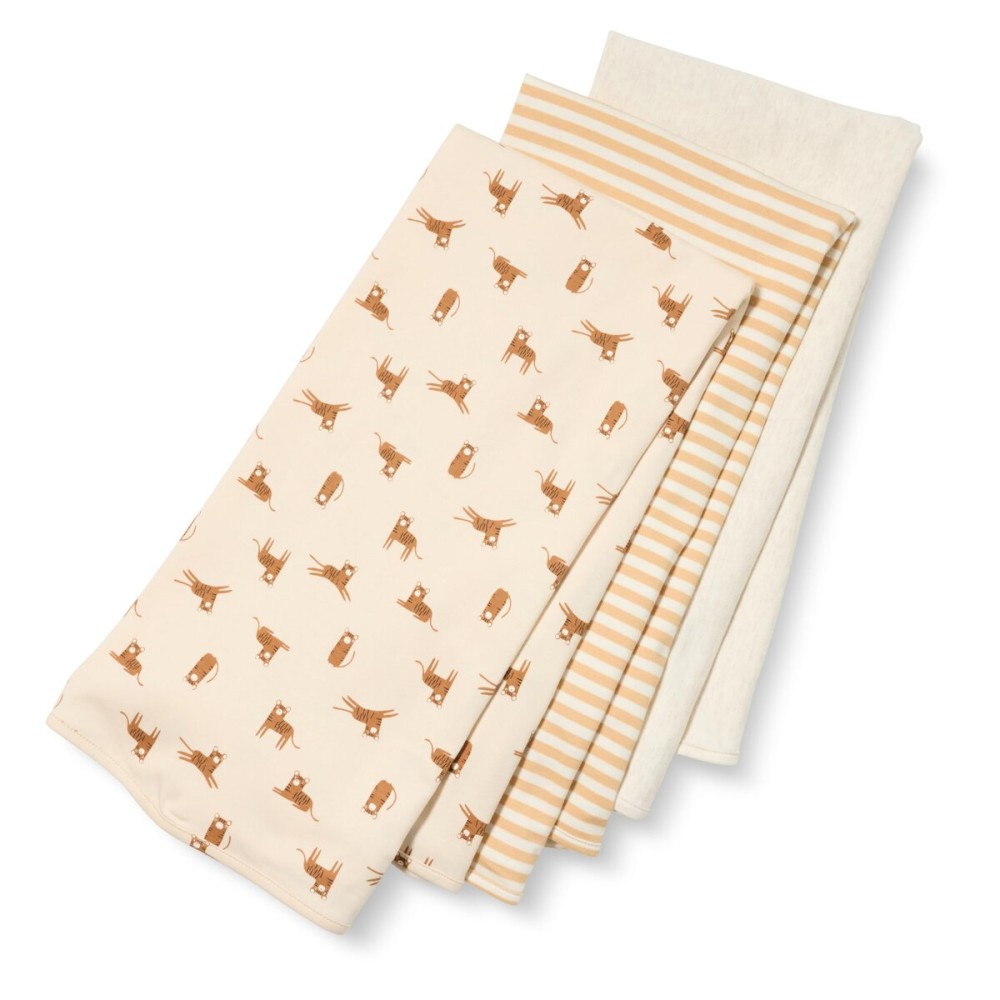 Amazon Essentials Unisex Babies\' Swaddle Blankets, Pack of 3, Oatmeal Heather/Stripe/Tiger, One Size