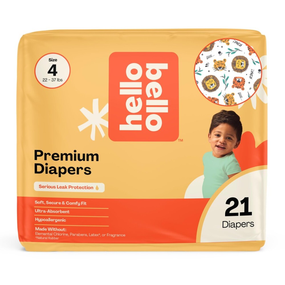 Hello Bello Diapers, Size 4 (22-37 lbs) Wild Cats, 21 Count of Premium Disposable Baby Diapers, Hypoallergenic with Soft, Cloth-Like Feel