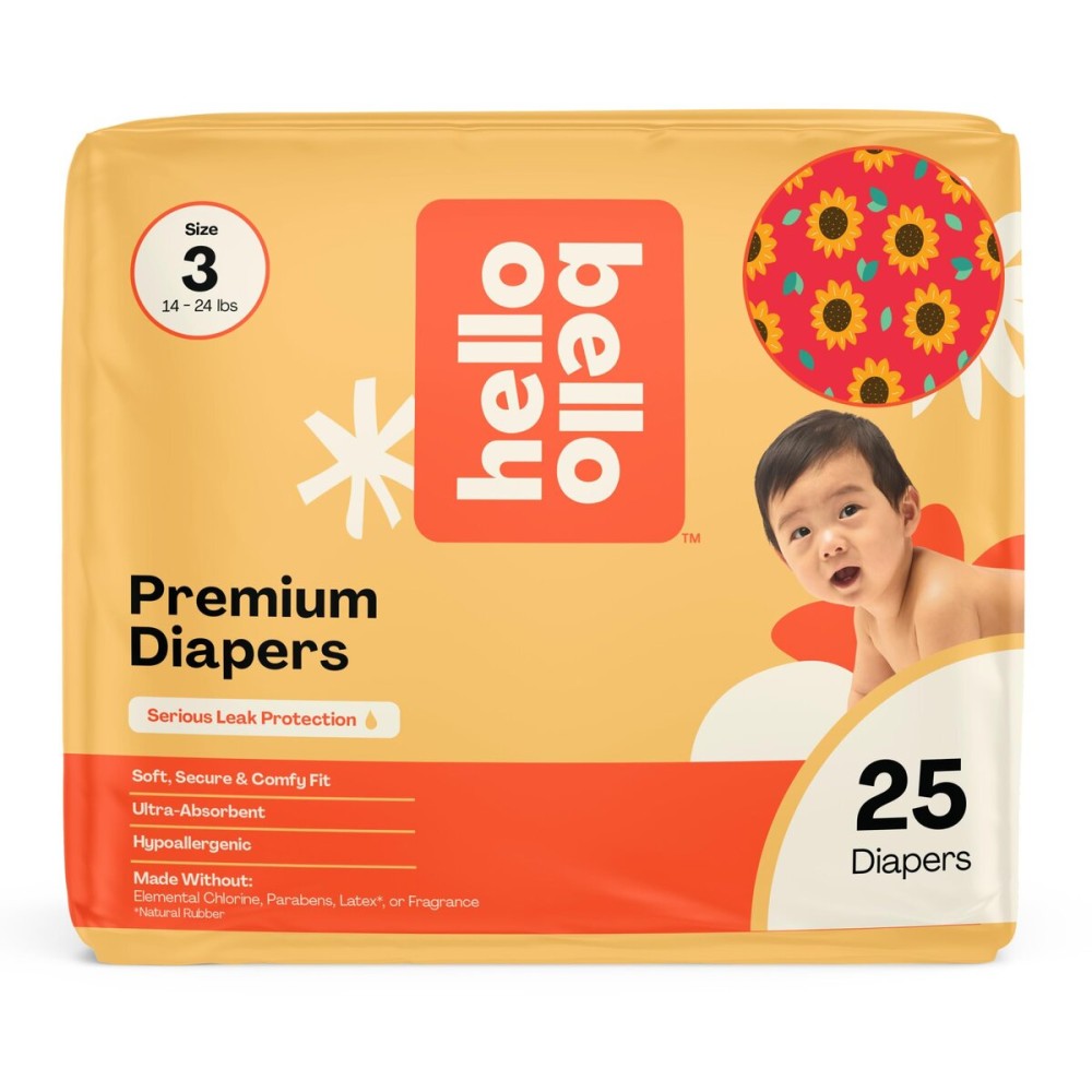 Hello Bello Diapers, Size 3 (14-24 lbs) Flower Child, 25 Count of Premium Disposable Baby Diapers, Hypoallergenic with Soft, Cloth-Like Feel