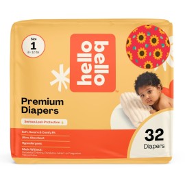 Hello Bello Diapers, Size 1 (8-12 lbs) Flower Child, 32 Count of Premium Disposable Baby Diapers, Hypoallergenic with Soft, Cloth-Like Feel