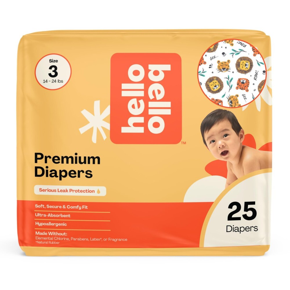 Hello Bello Diapers, Size 3 (14-24 lbs) Wild Cats, 25 Count of Premium Disposable Baby Diapers, Hypoallergenic with Soft, Cloth-Like Feel
