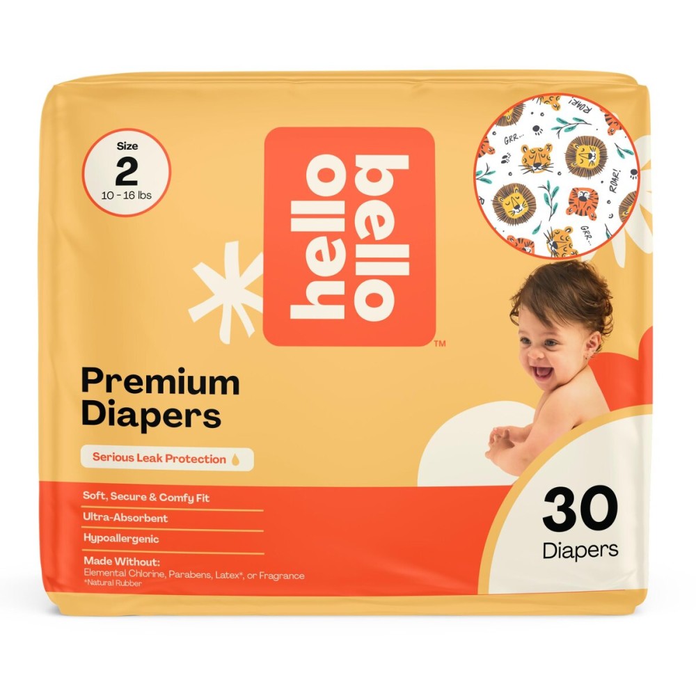 Hello Bello Diapers, Size 2 (10-16 lbs) Wild Cats, 30 Count of Premium Disposable Baby Diapers, Hypoallergenic with Soft, Cloth-Like Feel