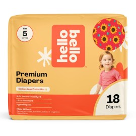 Hello Bello Diapers, Size 5 (27 lbs) Flower Child, 18 Count of Premium Disposable Baby Diapers, Hypoallergenic with Soft, Cloth-Like Feel