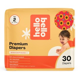 Hello Bello Diapers, Size 2 (10-16 lbs) Flower Child, 30 Count of Premium Disposable Baby Diapers, Hypoallergenic with Soft, Cloth-Like Feel