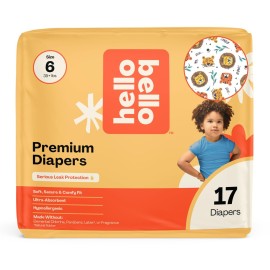 Hello Bello Diapers, Size 6 (35 lbs) Wild Cats, 17 Count of Premium Disposable Baby Diapers, Hypoallergenic with Soft, Cloth-Like Feel