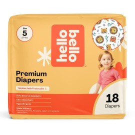 Hello Bello Diapers, Size 5 (27 lbs) Wild Cats, 18 Count of Premium Disposable Baby Diapers, Hypoallergenic with Soft, Cloth-Like Feel