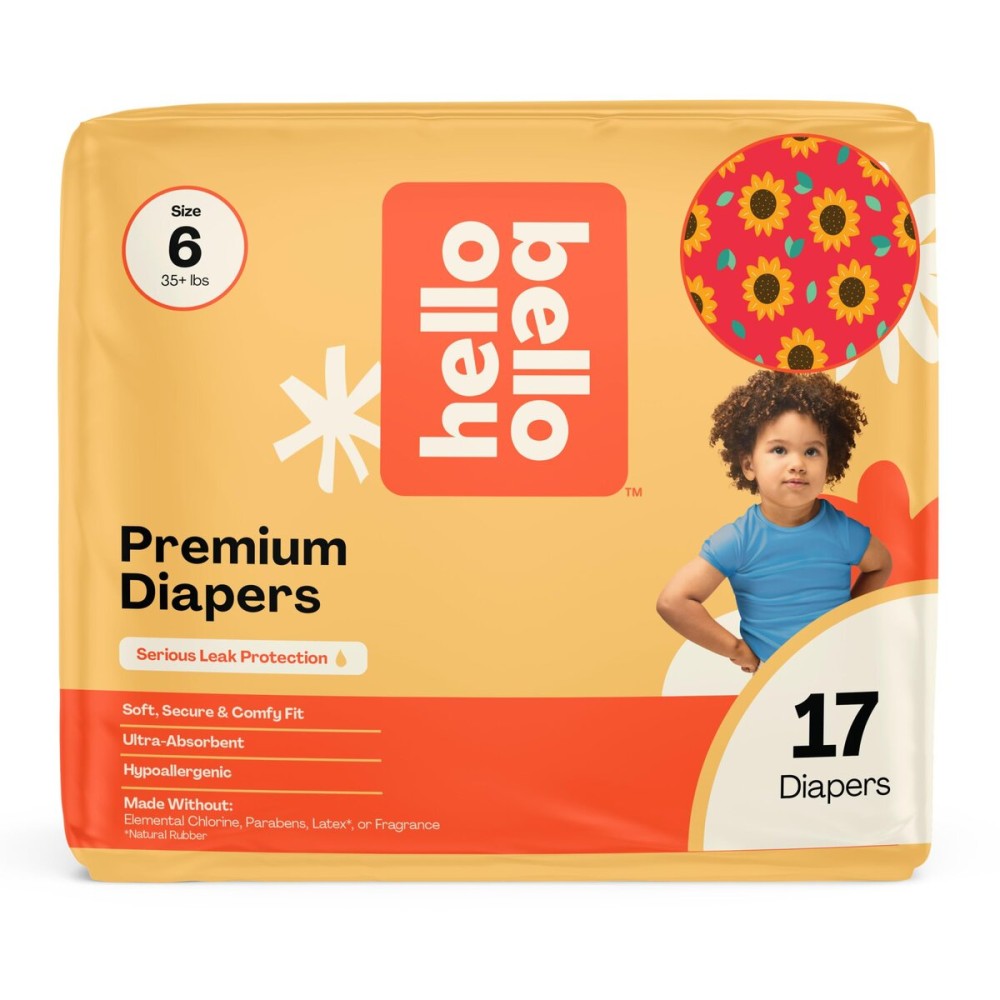 Hello Bello Diapers, Size 6 (35 lbs) Flower Child, 17 Count of Premium Disposable Baby Diapers, Hypoallergenic with Soft, Cloth-Like Feel