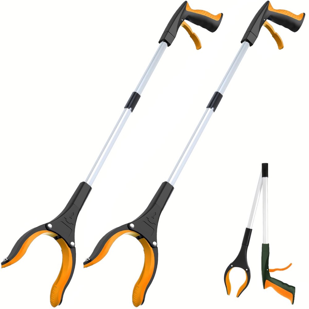 Grabber Reacher Tool - 32 Extra Long Foldable Gripper and Reaching Tool - Heavy Duty Pick Up Stick Grabbers for Seniors, Trash, Surgery Recovery Must Haves Gifts (Orange*2pc)