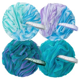AmazerBath Loofah Sponge, Shower Loofah 75g/PCS - Body Scrubber Loofa Set of 4 - Green, Purple & Blue, Bath Sponge for Men and Women
