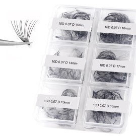 FADLASH Premade Fans Eyelash Extensions 300pcs 10D Premade Lash Fans D Curl Pre Made Fans Lash Extensions Volume Eyelash Extensions Premade Eyelash Fans Loose Fans (10D-0.07D-13-18mm)
