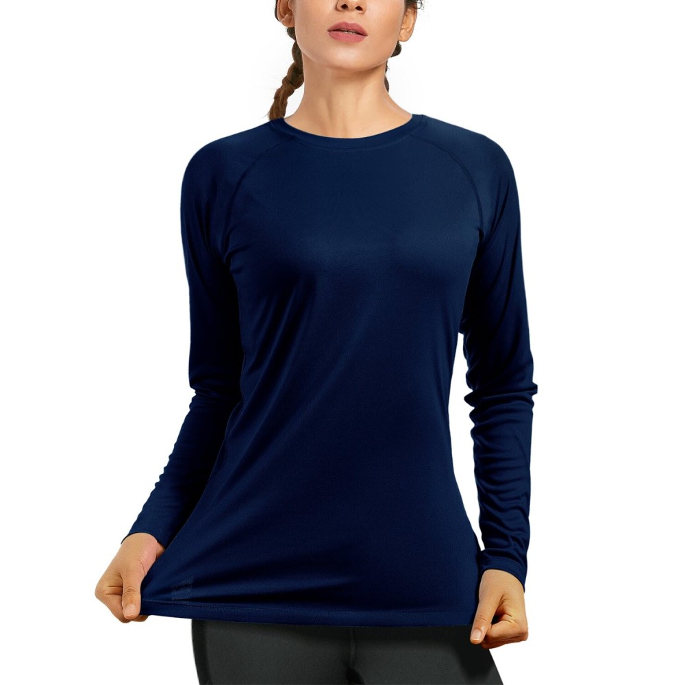 isnowood Women\'s Sun Protection Long Sleeve Shirts, UPF 50+ UV Rash Guard Swim Shirt, Workout Hiking Running Athletic Tops Daisy Blue