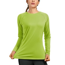 isnowood Swim Shirts for Women, UPF 50+ UV Sun Protection Long Sleeve Shirt, Lightweight Quick Dry Workout Hiking Running Rash Guard Top Lime Green