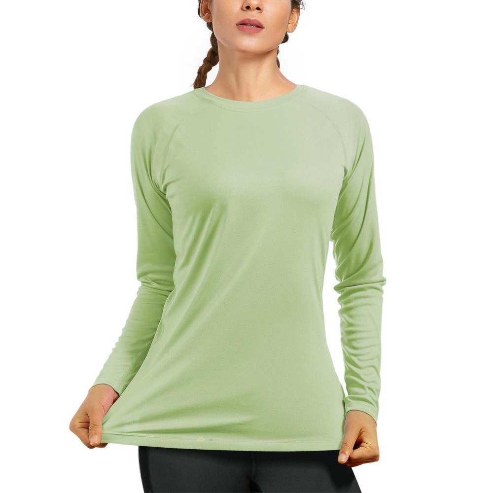 isnowood Swim Shirts for Women, UPF 50+ UV Sun Protection Long Sleeve Shirt, Lightweight Quick Dry Workout Hiking Running Rash Guard Top Bud Green