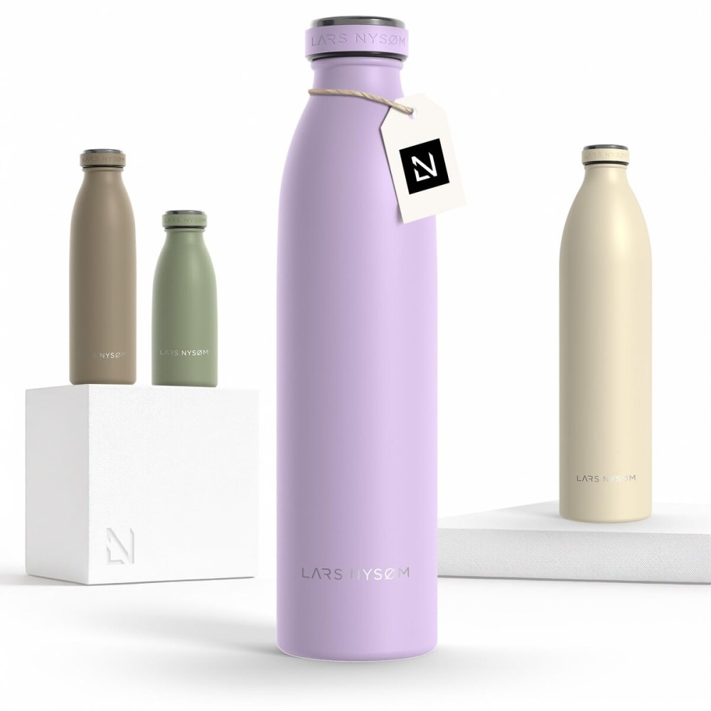 LARS NYSM Stainless Steel Insulated Water Bottle 12oz 17oz 25oz 34oz 51oz | Insulated Thermo Flask for Hot and Cold Beverages | Leakproof Drinking Bottle (Lavender Purple, 25.4oz)