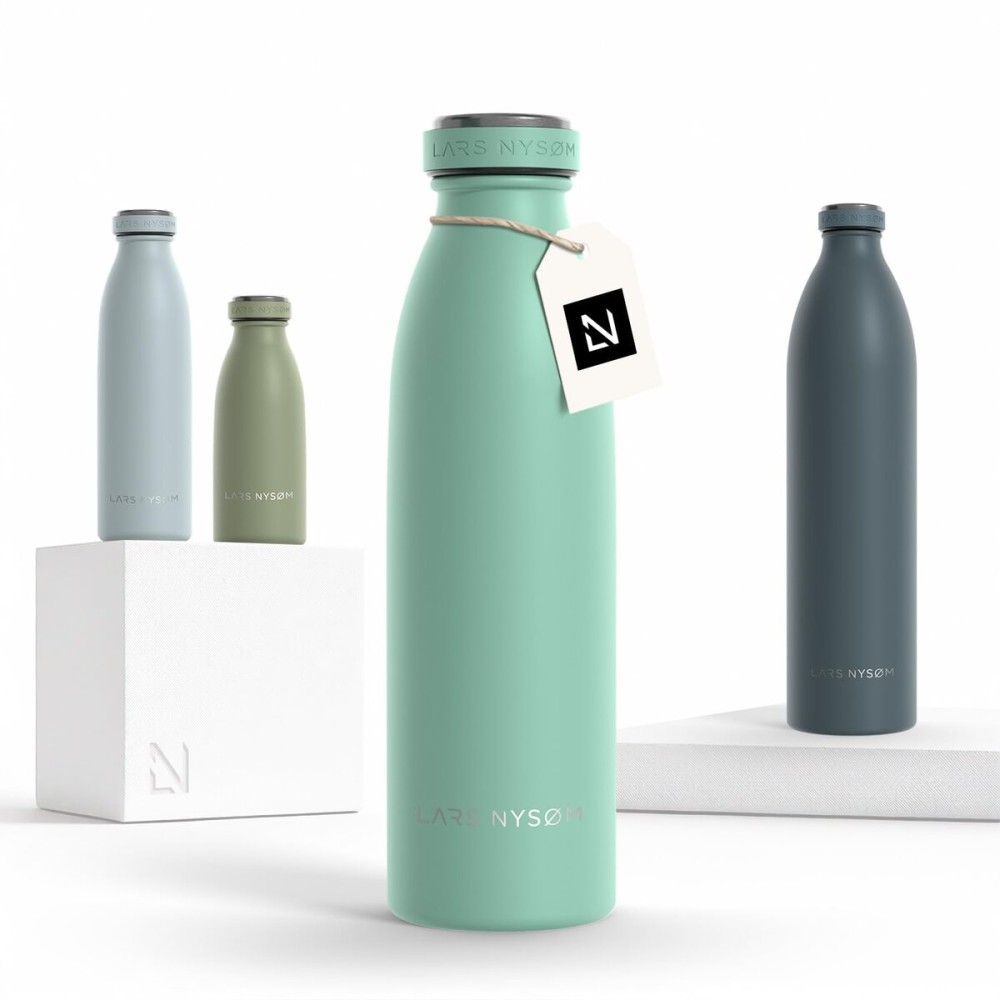 LARS NYSM Stainless Steel Insulated Water Bottle 12oz 17oz 25oz 34oz 51oz | Insulated Thermo Flask for Hot and Cold Beverages | Leakproof Drinking Bottle (Aqua Turquoise, 17oz)