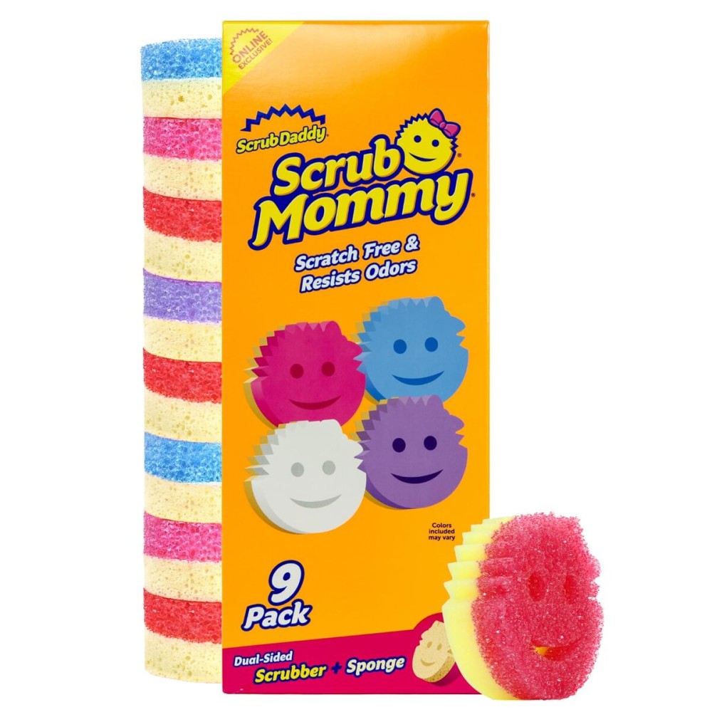 Scrub Daddy Scrub Mommy Kitchen Sponges for Dishes & Wiping Spills - Dual-Sided Dish Scrubber Sponge for Cleaning - Multi-Colored Bulk Pack - Stain & Odor Resistant (9 Count)
