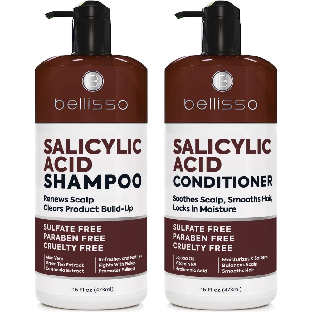 Salicylic Acid Shampoo and Conditioner Set - Scalp Exfoliator Formula for Flakes - Anti Dandruff and Itch Relief for Women and Men - Sulfate and Paraben Free - For Dry, Flaky, Itchy and Oily Hair