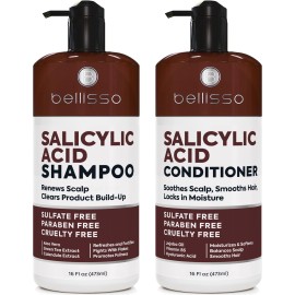 Salicylic Acid Shampoo and Conditioner Set - Scalp Exfoliator Formula for Flakes - Anti Dandruff and Itch Relief for Women and Men - Sulfate and Paraben Free - For Dry, Flaky, Itchy and Oily Hair