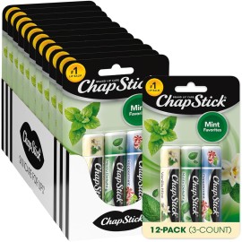 ChapStick Bulk Lip Balm, Mint Favorites, 3-Packs (12 Sets/36 Tubes) - Fresh & Invigorating Lip Care, Birthday Gifts, Party Favors, Stocking Stuffers, 0.15 Oz Ea