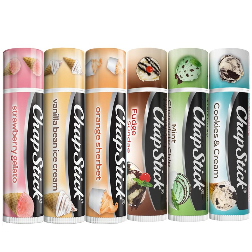 ChapStick Lip Balm, Ice Cream Collection 3-Pack + Ice Cream Classics 3-Pack - Fun & Flavorful Lip Care, Birthday Gift, Party Favors, Stocking Stuffers, 0.15 Oz Ea