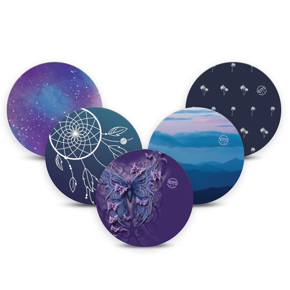 ExpressionMed CGM Adhesive Patches for Dexcom G7 and Stelo (Pack of 5) - USA Made, Waterproof, Non-Fraying, Pre-Cut CGM Sensor Tapes (Dreamy Escapes Variety Pack)