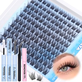 PHKERATA Natural Lash Extension Kit Wispy Lash Clusters Kit Lashes Clusters C Curvature Cluster Eyelash Extension DIY Cluster Lashes with Lash Bond Seal Lash Glue Remover Tweezers Individual Lashes