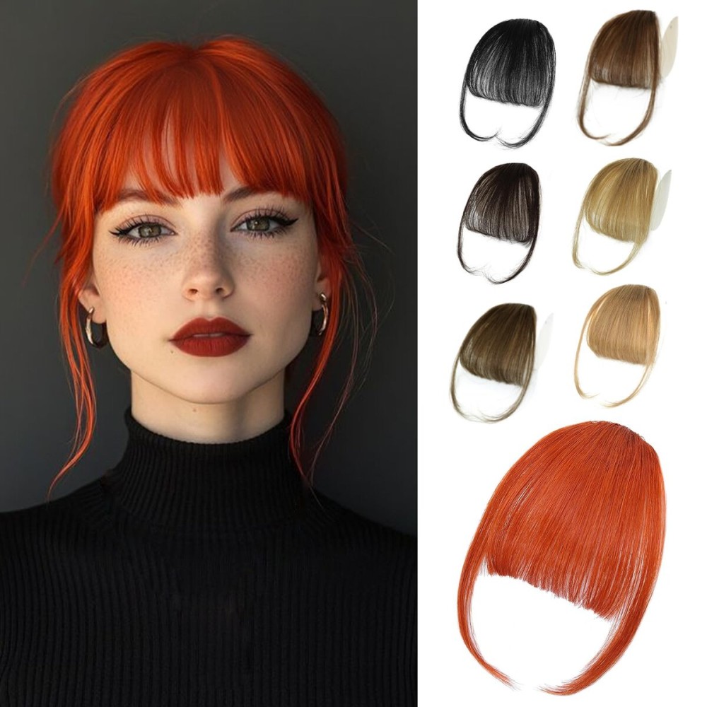 NAYOO Bangs Hair Clip in Bangs 100% Real Human Hair Extensions Wispy Bangs Clip on Air Bangs for Women Hairpieces Curved Bangs (Copper Red, Wispy Bangs)