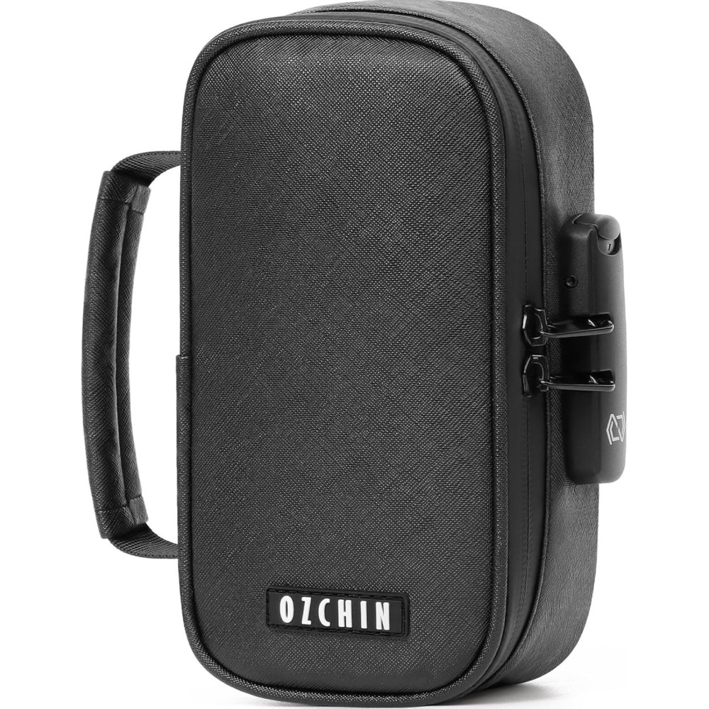 OZCHIN Smell Proof Bag with Combination Lock File Organizer Case Container Medicine Lock Box Odorless Storage Bag Great Gift for Friend (Black, S)