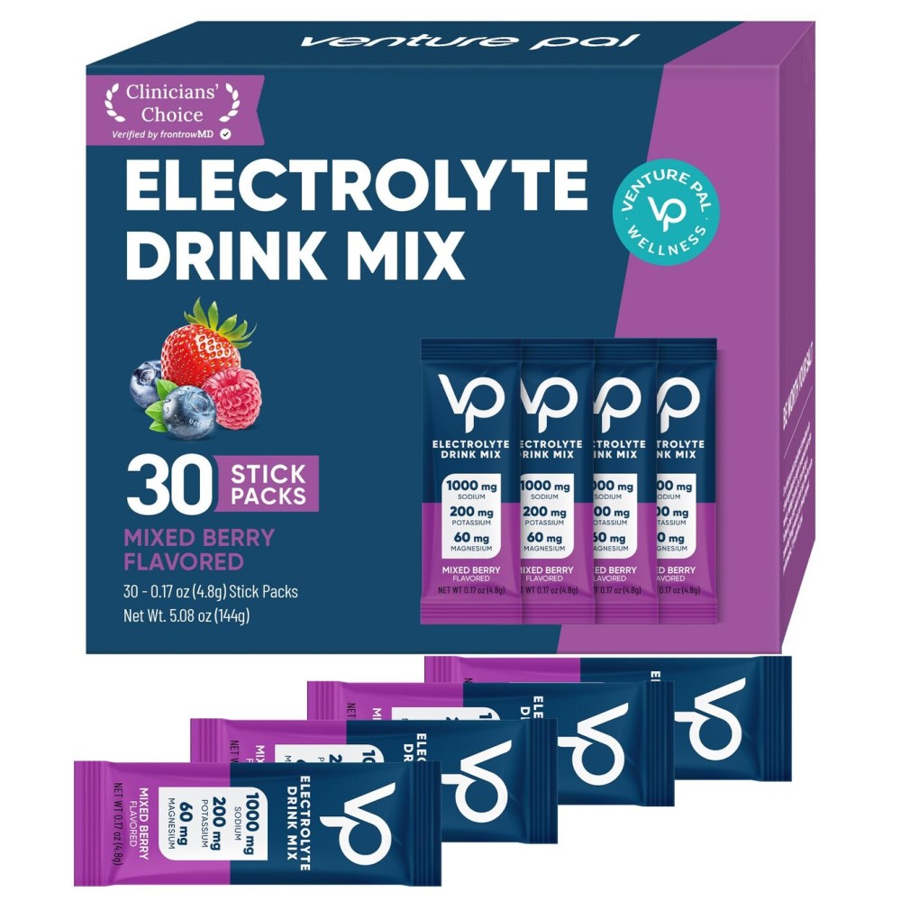 Venture Pal High Sodium Sugar-Free Electrolyte Powder Packets - Hydration Packets with Sodium, Potassium & Magnesium | Zero Calories | Vegan, Keto, and Paleo Friendly | 30 Sticks