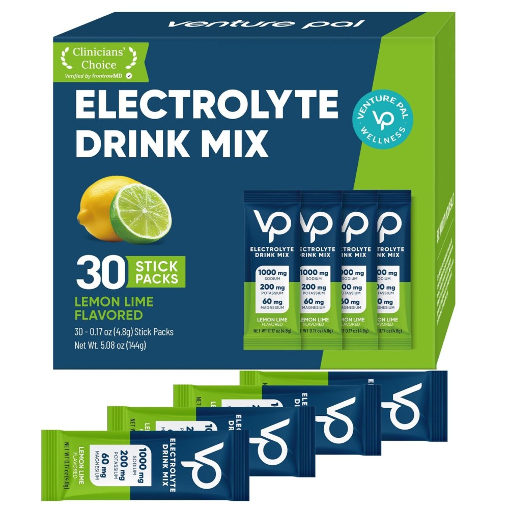 Venture Pal High Sodium Sugar-Free Electrolyte Powder Packets - Hydration Packets with Sodium, Potassium & Magnesium | Zero Calories | Vegan, Keto, and Paleo Friendly | 30 Sticks