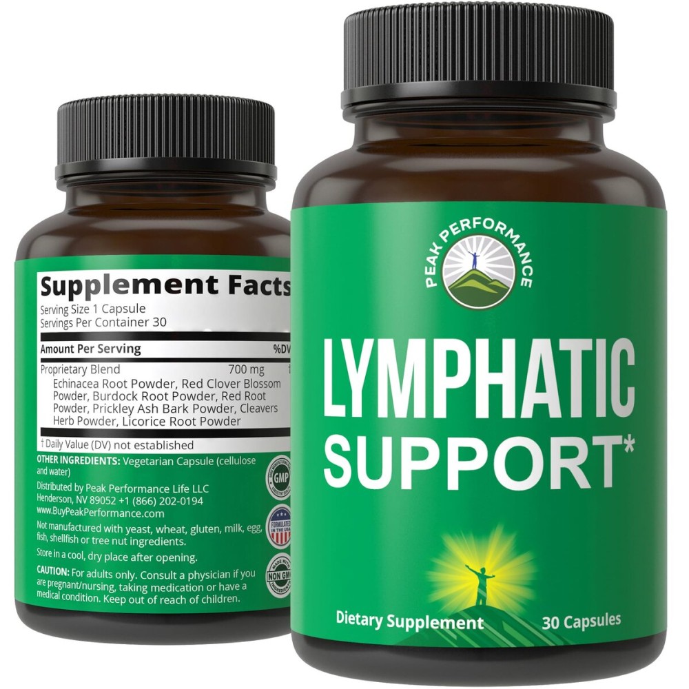 Lymphatic Drainage Supplement. 7-in-1 Lymph System Support Capsules to Detox & Cleanse. With Vegan Ingredients Echinacea Root, Red Clover Blossom, Burdock Root, Red Root, Licorice Root for Women, Men