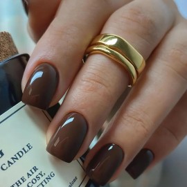 WAFOLOZE brown Press On Nails - Short Square Press On Nails, Glue On Nails Short Fake Nails, Nail Press Ons 16 Sizes - 32Pcs Reusable Soft Gel Artificial False Nails Tips Kit