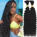 Human Braiding Hair for Boho Braids 110g 20 Inch Deep Water Wave Bulk Human Hair for Braiding No Weft 12A Wet and Wavy Curly Human Hair Extensions 2 Bundles/Pack Natural Color