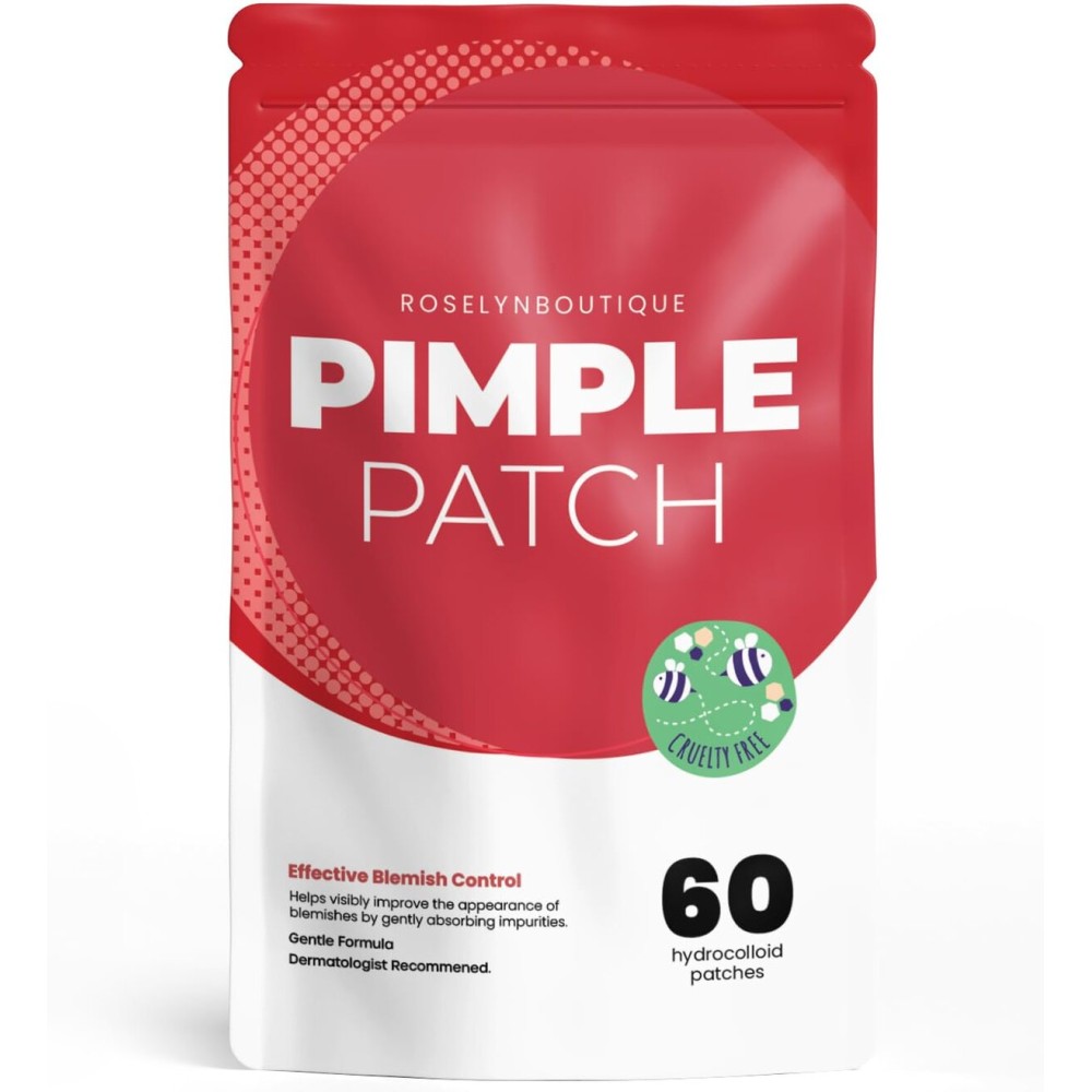 ROSELYNBOUTIQUE Pimple Patches for Face (60Ct - 4 Sizes 8,10,12,14mm) - Hydrocolloid Acne Spot Patches Blemishes Pore Strips - Vegan Facial Korean Skin Care Products Cruelty-Free (60 Dots)