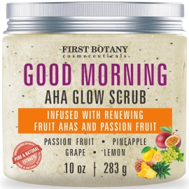 First Botany Body Scrub - Natural Exfoliating Salt Scrub & Body and Face Souffle helps with Moisturizing Skin, Acne, Cellulite, Dead Skin Scars, Wrinkles (10 fl oz, AHA Passion Fruit)