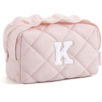 BAGSMART Elegant Roomy Makeup Bags (Initial-K-Pink)