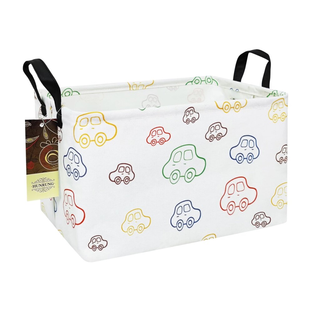 HUNRUNG Rectangle Storage Basket Cute Canvas Organizer Bin for Pet/Children Toys, Books, Clothes Perfect for Rooms/Playroom(REC-Car)