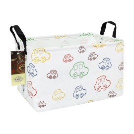 HUNRUNG Rectangle Storage Basket Cute Canvas Organizer Bin for Pet/Children Toys, Books, Clothes Perfect for Rooms/Playroom(REC-Car)