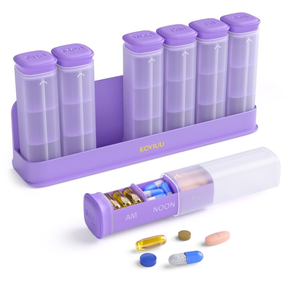 KOVIUU Weekly Pill Organizer 3X a Day, Detachable Pill Box 7 Day, Large 3 Times Daily Pill Case, Travel Pill Container Holder, Week Medication Dispenser Pillbox for Vitamin Supplement Medicine, Purple