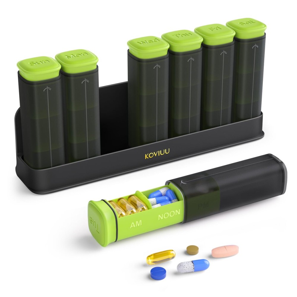 KOVIUU Weekly Pill Organizer 3X a Day, Detachable Pill Box 7 Day, Large 3 Times Daily Pill Case, Travel Pill Container Holder, Week Medication Dispenser Pillbox for Vitamin Supplement Medicine, Green