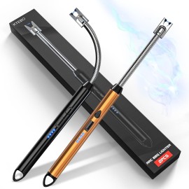 KTEBO 2 Pack Plasma Arc Electric Lighters Rechargeable - USB Long Reach for Scented Candles, BBQ Grill &Camping - Windproof Design Lighters-Black and Rose Gold - Stocking Stuffers