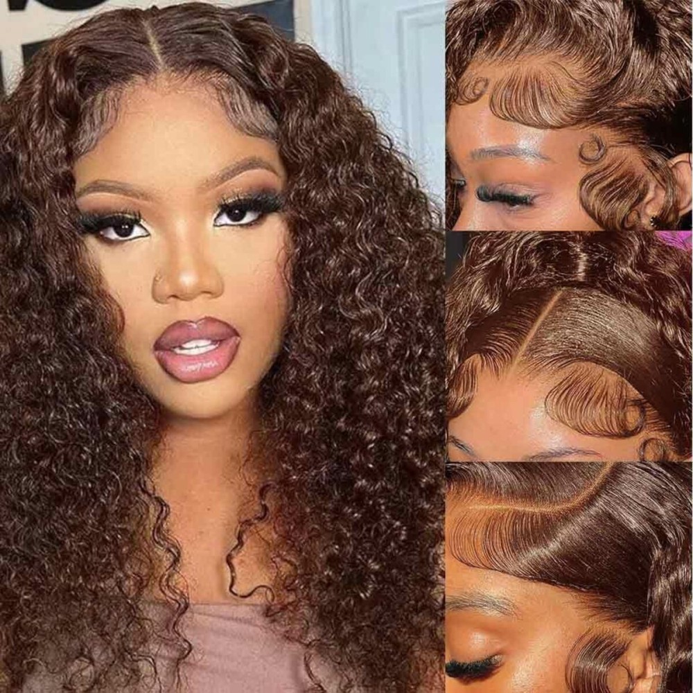 WPPIKK Chocolate Brown Lace Front Wigs Human Hair Pre Plucked 180 Density Brazilian Wet and Wavy Human Hair Wigs for Black Women Colored Curly 13x4 Lace Frontal Wig (Brown Color, 20 Inch)