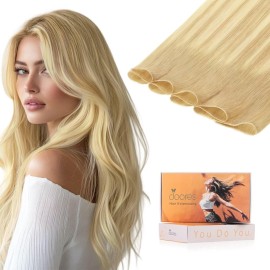 DOORES Genius Sew in Weft Hair Virgin Human Hair Extensions, 14 Inch Drity Blonde Mixed Platinum Blonde 40g, Genius Sew In Extensions
