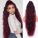 ORSUNCER Ponytail Extension Claw 30 Curly Pony Tail Clip in Claw Hair Extensions Fluffy Natural Looking Synthetic Hairpiece for Women Omber Burgundy