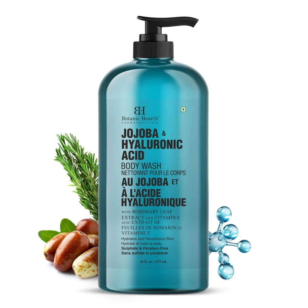 Botanic Hearth Jojoba & Hyaluronic Acid Body Wash - Moisturizing Shower Gel with Shea Butter & Sweet Almond Oil, For Softer Smoother Skin, For Women & Men - 16 fl oz