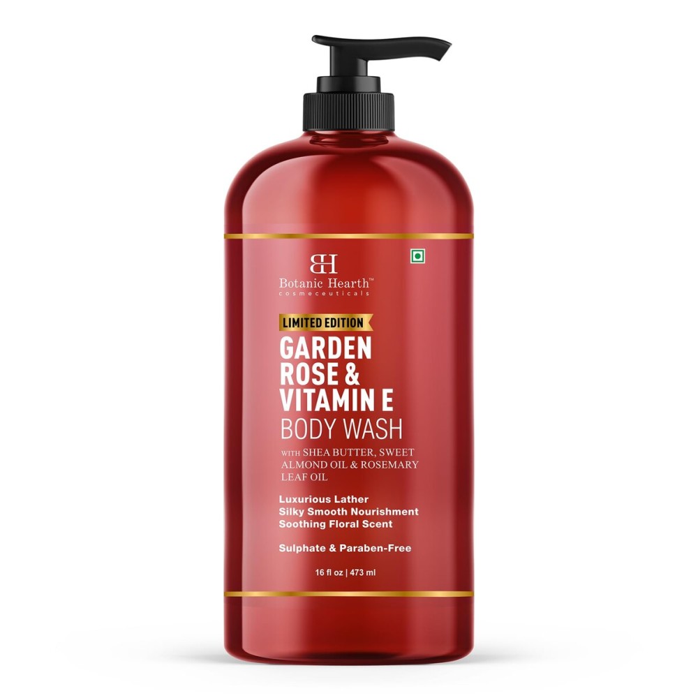 Botanic Hearth Garden Rose & Vitamin E Body Wash - Limited Edition Hydrating Shower Gel with Shea Butter & Sweet Almond Oil, Luxurious Lather, Sulfate & Paraben Free - 16 fl oz
