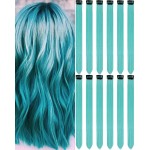Olldag 12 PCS Teal Blue Hair Extensions Clip in, 22 Inch Colored Party Synthetic Neon Highlights Extensions, Rainbow Hair Accessories for Girls Women Kids Hair Pieces (Teal Blue)
