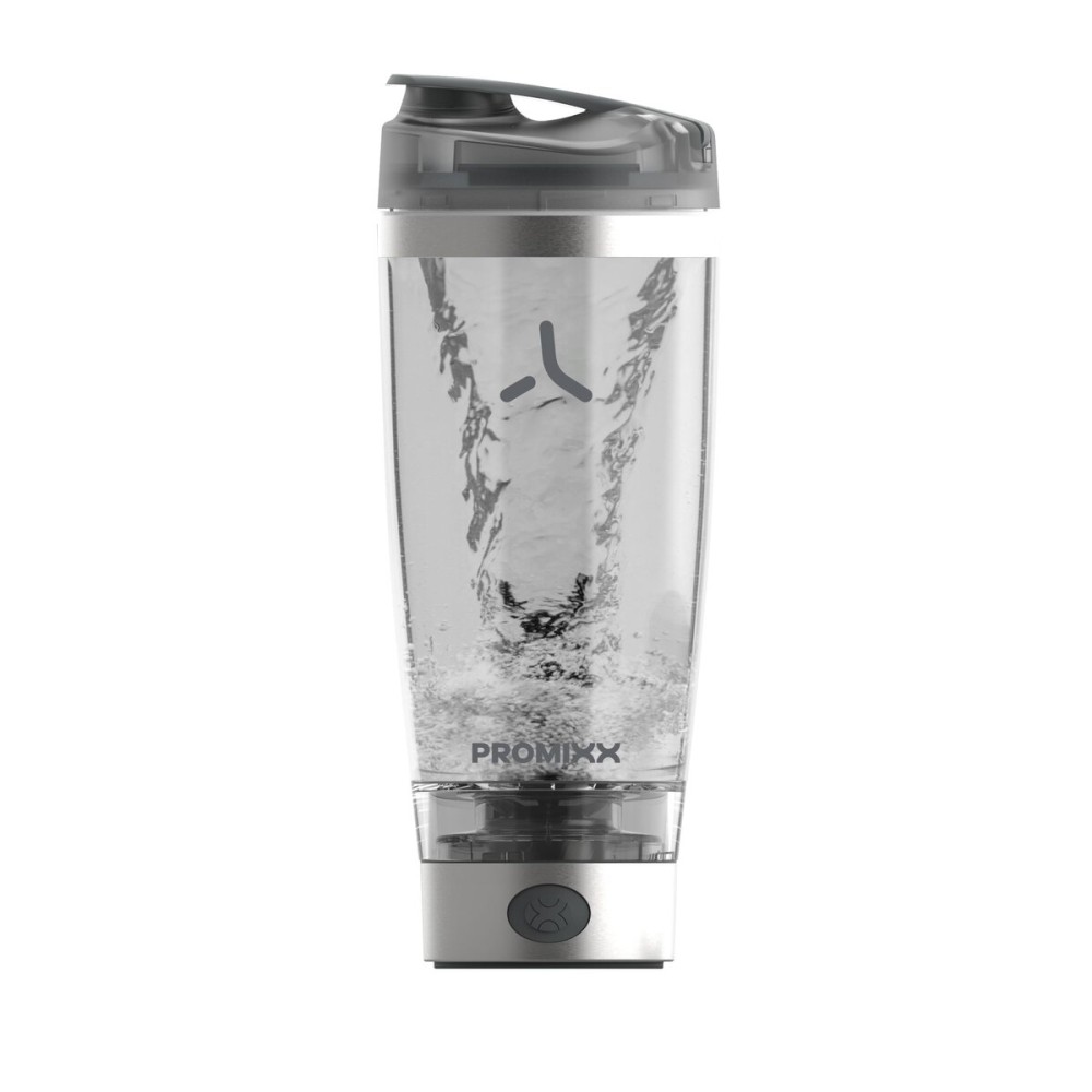 Promixx Pro Electric Protein Shaker Bottle - USB Rechargeable, 20oz BPA-Free Tritan Cup with Patented X-Blade - Smooth Shakes, Leak-proof, Portable Shaker for Protein Powder & Supplements-Silver/Gray
